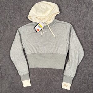 Nike Womens Phoenix Fleece Cropped Hoodie Gray Sail White DV7059-063 S NWT $80